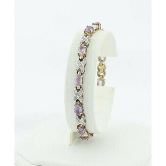Gold over Sterling Silver Amethyst Gemstone Bracelet 7 1/2 inch - Picture 1 of 10